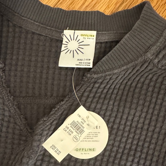 aerie Women's Long Sleeve Waffle Knit Top - Charcoal - Picture 2 of 3
